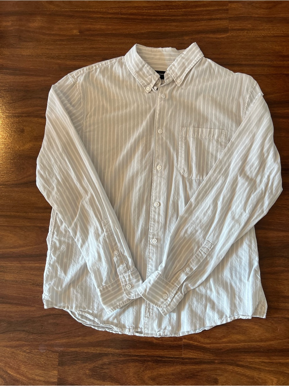 Club Monaco Light Blue Grey and White Striped Button-Down Shirt